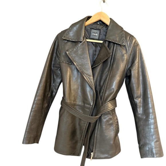 WHET BLU New York size 8 EUC/MINT lightly lined Lux leather belted side zip moto - Picture 3 of 16